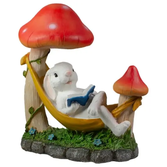 12" White Bunny in Hammock Outside Garden Statue {4}
