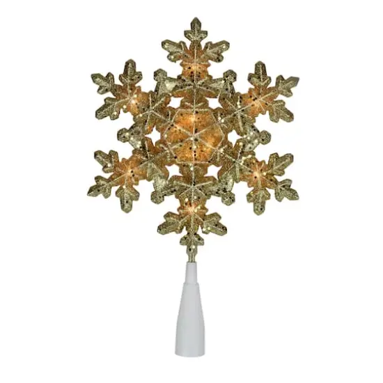 9" Gold Lighted Snowflake Christmas Tree Topper {5}
