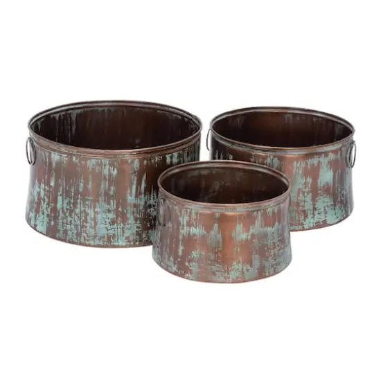 Copper Metal Rustic Planter Set {1}