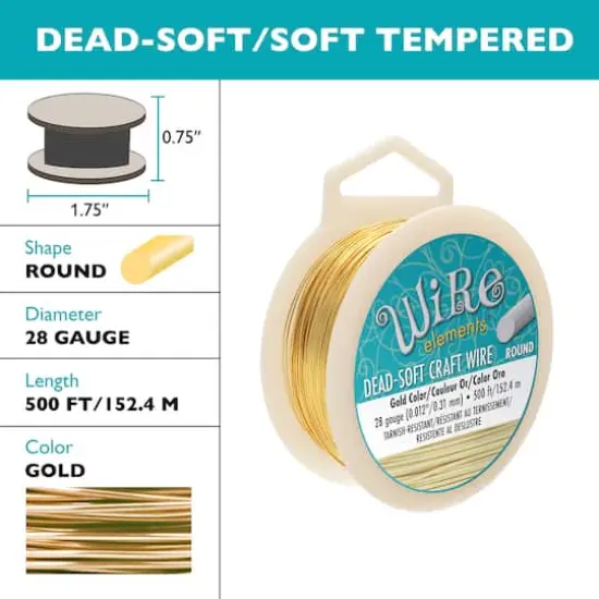 The Beadsmith&reg; Wire Elements&trade; 28 Gauge Tarnish Resistant Soft Temper Wire, 500ft. Gold {6}