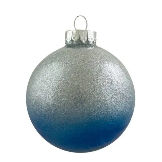 4ct. 2.75" Blue & Silver Glittered Glass Christmas Ornament Ball Set {4}