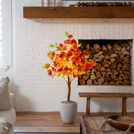 4ft. Pre-Lit Shades of Autumn Maple Artificial Fall Tree with 180 Warm White LED Lights {9}