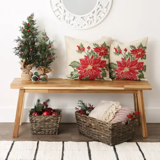 DII&reg; Poinsettia Holly Embroidered Pillow Cover Set {4}