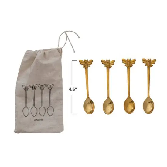 Hello Honey® Farmhouse Brass Spoons with Bee Handles Set in Drawstring Bag {3}