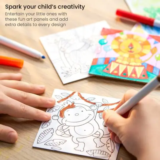 Arteza&reg; Kids Canvas Paint Kit, 3 canvas 4x4 in, Watercolor pencils and markers, Safari {7}