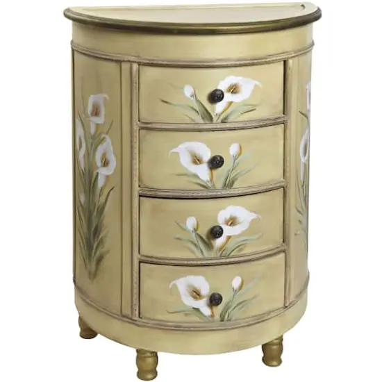 4-Drawer Antique Accessory Table with Calla Lily Floral Art {1}
