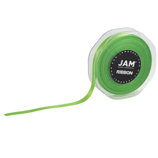 JAM Paper 3/8" x 25yd. Double Faced Satin Ribbon Lime Green {1}