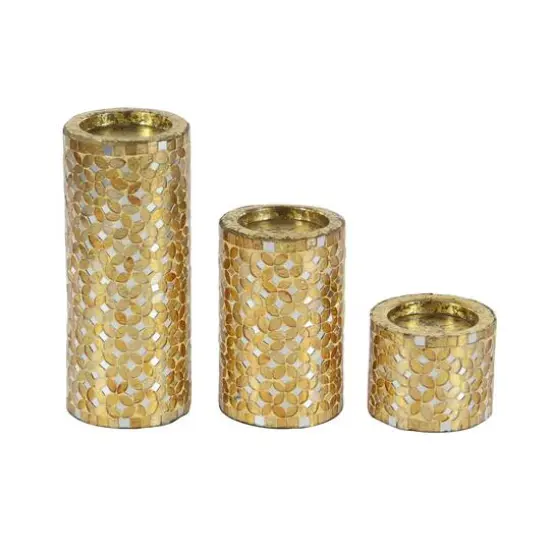 Gold Metal Glam Candle Holder Set {3}