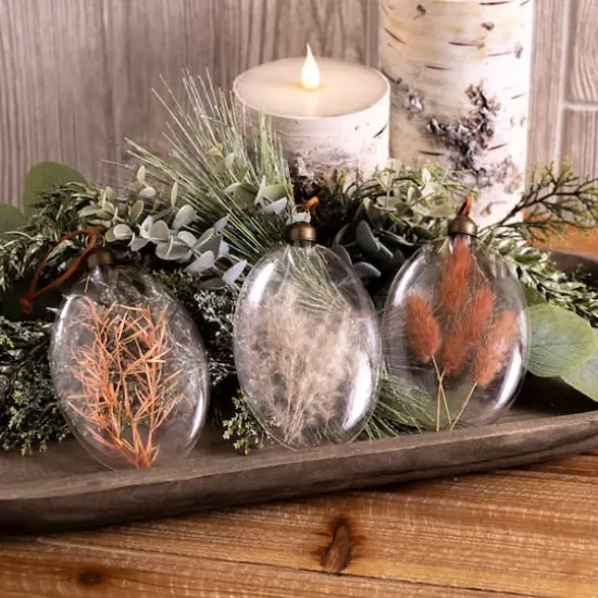 12 Pack 5.5" Warm Tone Dried Floral Glass Ornaments {3}