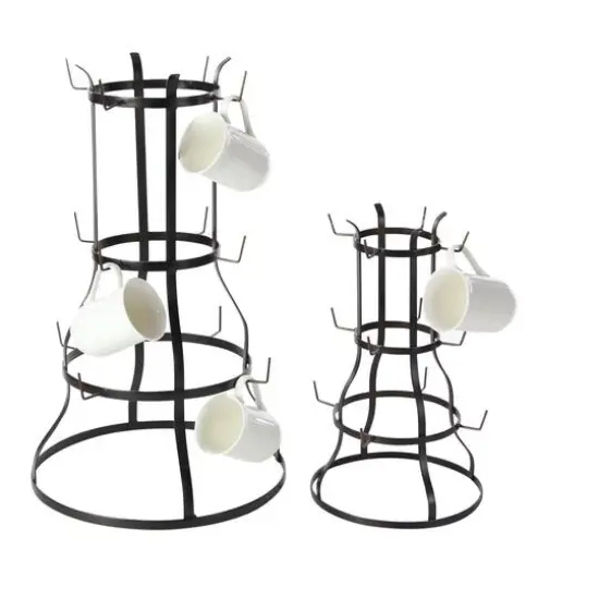 16" & 24" Black Metal Farmhouse Mug Holder Set {1}