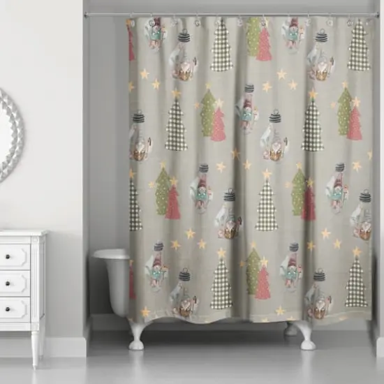 Gray Tree and Globe Pattern Shower Curtain {3}