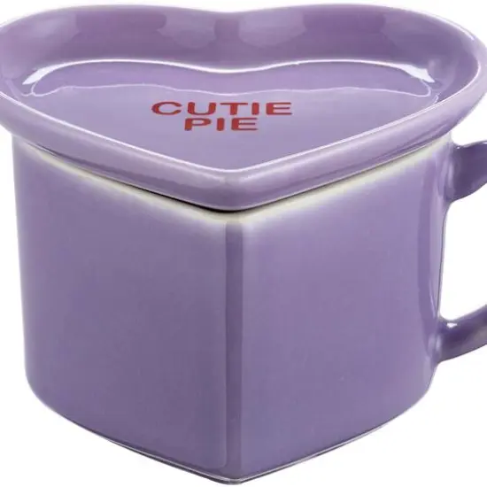 Miss Valentine Purple Ceramic Candy Heart Mug & Saucer {6}