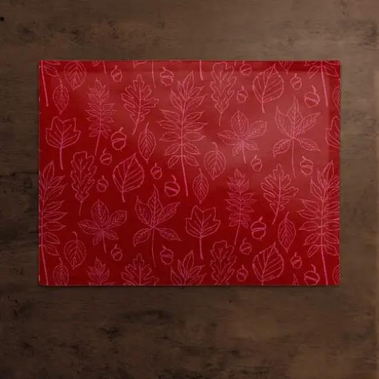 Autumn Pattern Leaves On Red Poly Twill Placemat {3}