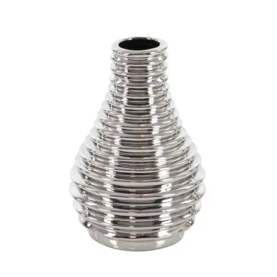 Set of 3 Silver Ceramic Glam Vase, 8" x 5" {4}