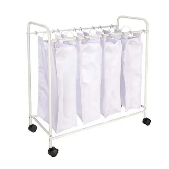 Household Essentials 4-Bag Rolling Laundry Sorter Cart White {1}