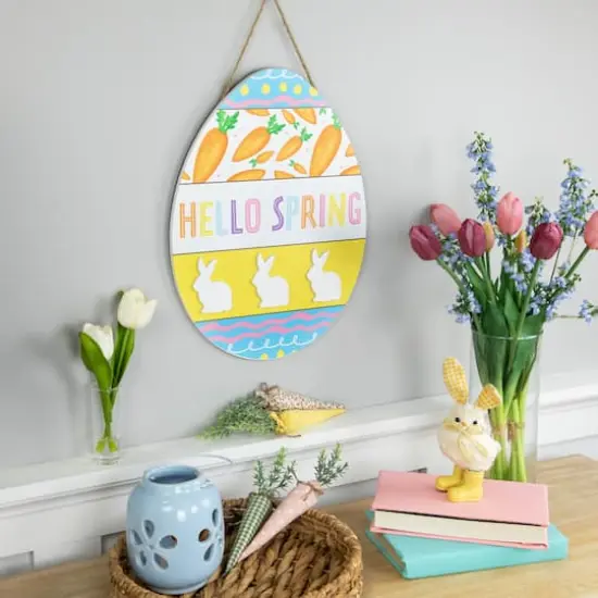 Hello Spring Colorful Easter Egg Wooden Wall Sign {3}