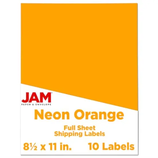 JAM Paper Neon Orange Full Sheet Shipping Labels, 8.5" x 11" {1}