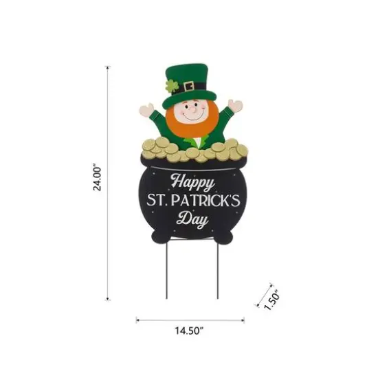 Glitzhome&reg; 24" Lighted St. Patrick's Wooden Leprechaun Pot of Gold D&eacute;cor {8}