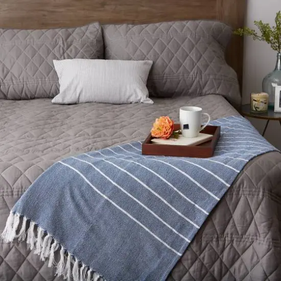 DII&reg; French Blue & White Thin Stripe Throw {5}