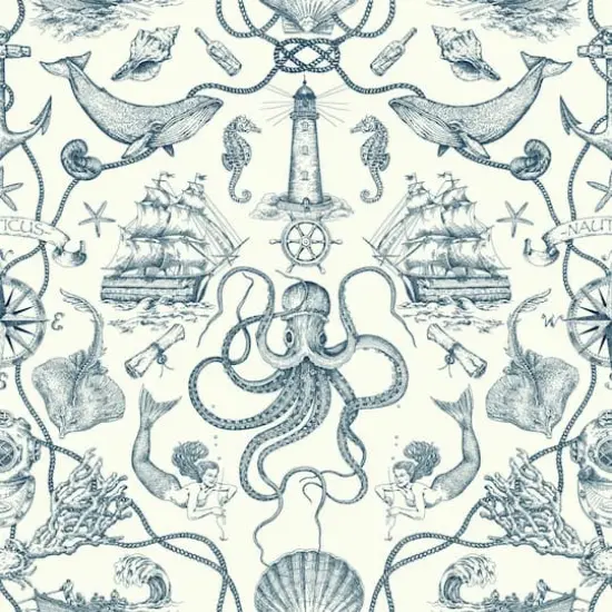 RoomMates Deep Sea Toile Peel & Stick Wallpaper Blue and White {1}