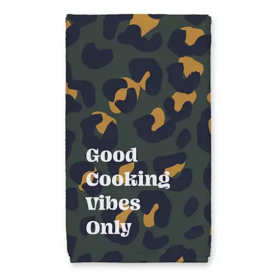 Good Cooking Vibes Only Leopard Tea Towel Set Green {3}