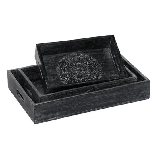 Black Mango Wood Traditional Tray Set {6}