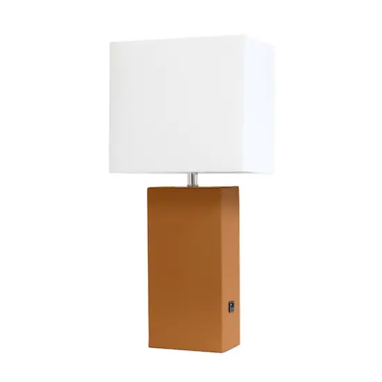 Lalia Home Lexington 21" Leather Table Lamp with USB Charging Port Tan {1}