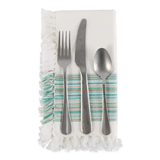 DII&reg; 20" x 20" Fringed Striped Napkins, 6ct. Teal {5}