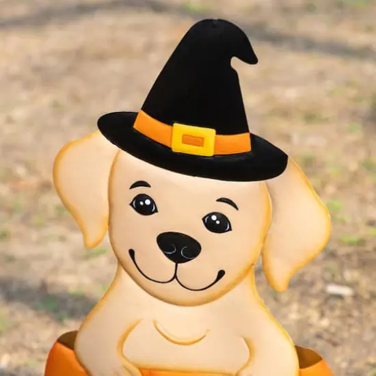 Glitzhome&reg; 32"H Halloween Metal Labrador in Pumpkin Yard Stake {6}