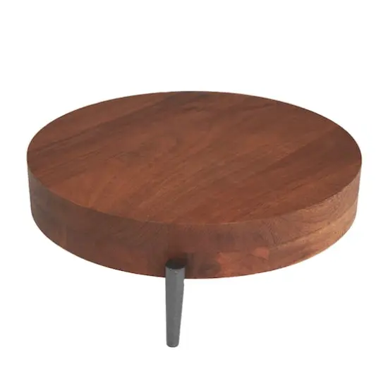 12" Brown Wood Tray with Black Metal Legs {5}