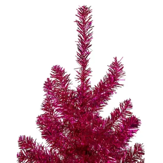 7ft. Unlit Dark Pink Metallic Tinsel Artificial Christmas Tree {5}