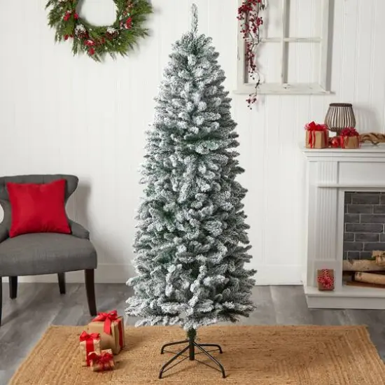 6ft. Unlit Slim Flocked Montreal Fir Artificial Christmas Tree {7}