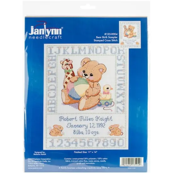 Janlynn&reg; Bear Birth Sampler Counted Cross Stitch Kit {1}