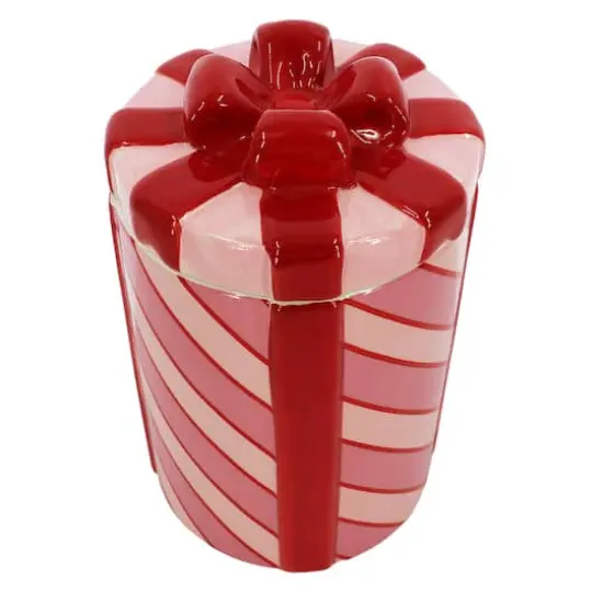 8.5" Pink & Red Striped Gift Ceramic Container with Lid by Ashland&reg; {5}
