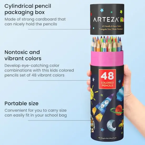 Arteza&reg; Kids Colored Triangular Pencils,Metallic and Neon Colors, set of 48 pcs {6}