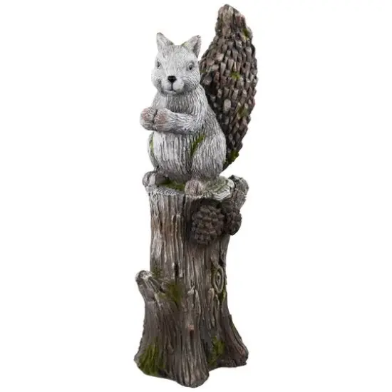 22.75" Squirrel on Tree Stump Outdoor Garden Statue {5}
