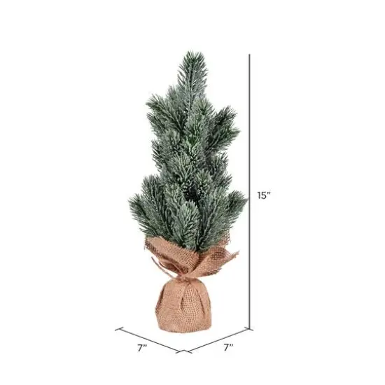 15" Unlit Frosted Spruce Sapling Artificial Christmas Tree Set {4}