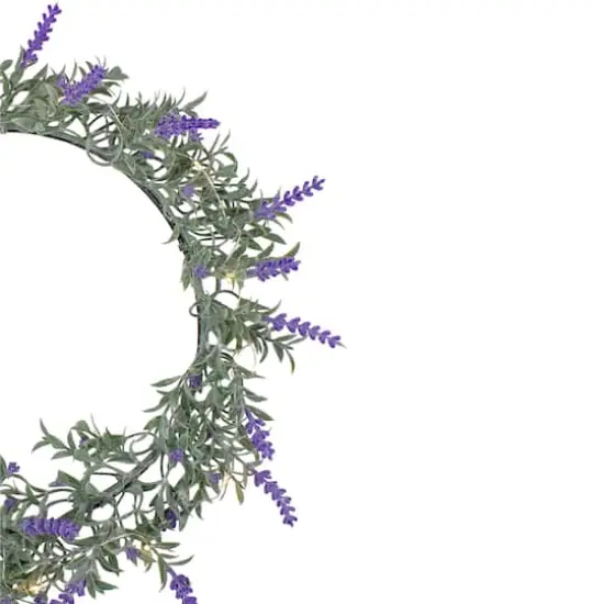 16" White LED Lighted Artificial Lavender Spring Wreath {3}