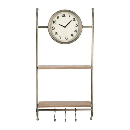 Hello Honey&reg; Gold Wall Clock with 2 Shelves & 3 Hooks {1}