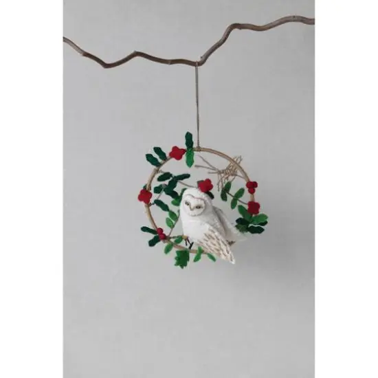 Hello Honey&reg; 6" Wool Felt Owl in Wreath Ornament {3}