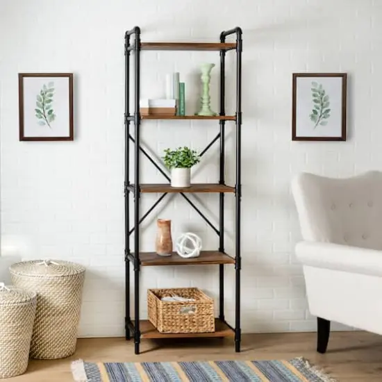 Honey Can Do Black 5-Tier Industrial Bookshelf {3}