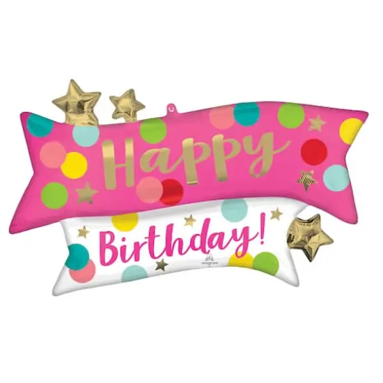 38" Satin Happy Birthday Pink Confetti Balloon {1}