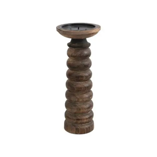 10" Hand-Carved Mango Wood Candle Holder {1}