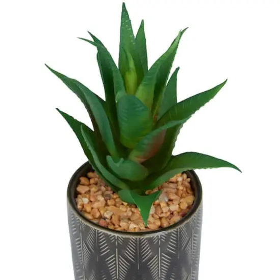 Green Faux Foliage Small Succulent Artificial Plant with Leaf Patterned Pot Set {4}