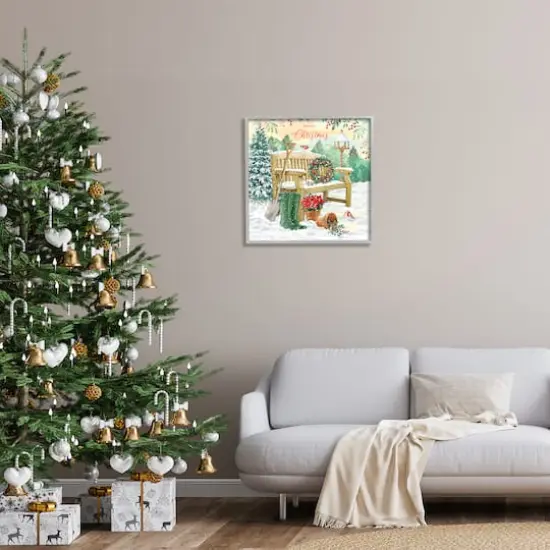 Stupell Industries Merry Christmas Winter Bench Framed Giclee Art Gold {3}