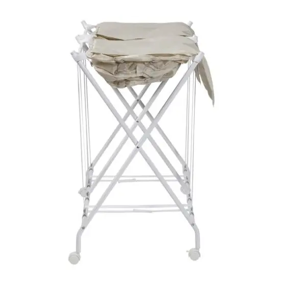 Honey Can Do White/Natural Double Bounce Back Hamper with Wheels and Lid {7}