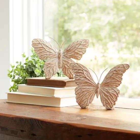 7.5" Carved Butterfly Shelf Sitter Set {3}