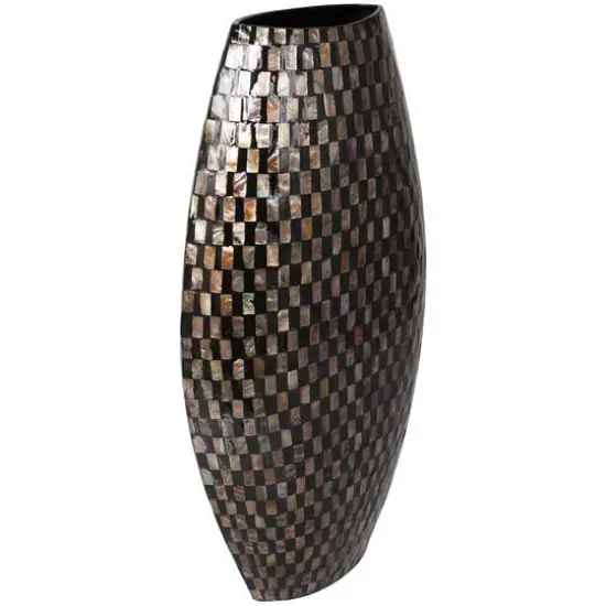 24" Black Mother of Pearl Handmade Geometric Mosaic Inspired Thin Vase {6}