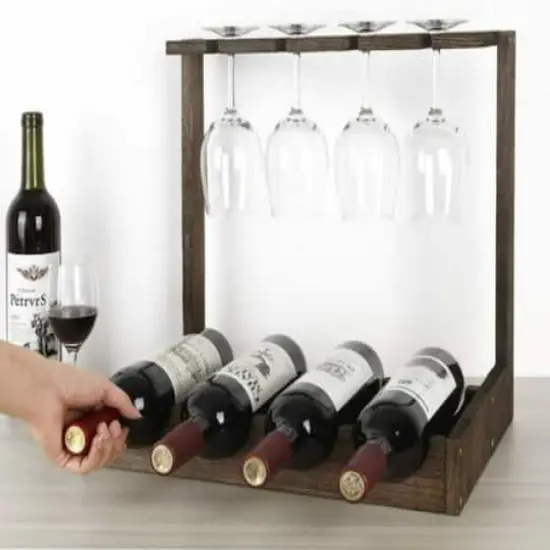 NEX&trade; Wood Wine Bottle Holder with Glass Rack Brown {8}