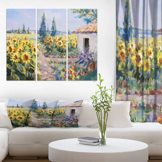 Designart - Sunflower Farm - Floral Painting Print on Wrapped Canvas set {3}